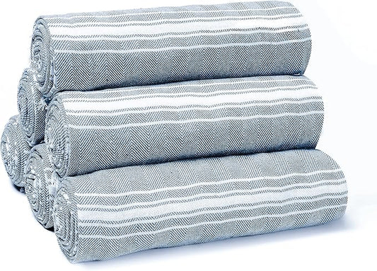 Belizzi Home Peshtemal Turkish Towel Chevron Beach Towels Oversized 36x71 Set of 6, Beach Towels for Adults, Soft Durable Absorbent Extra Large Bath Sheet Hammam Towel - Navy Blue