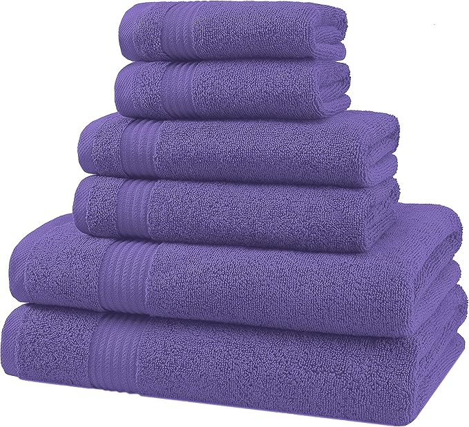 American Veteran Towel, 6 Piece Towel Set for Bathroom, 100% Cotton Turkish Bathroom Towels, 2 Bath Towels 2 Hand Towels 2 Washcloths, Purple