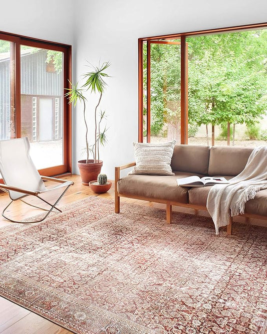Loloi Layla Collection LAY-11 Cinnamon/Sage 9'-0" x 12'-0" .13" Thick Area Rug, Soft, Durable, Vintage Inspired, Distressed, Low Pile, Non-Shedding, Easy Clean, Printed, Living Room Rug