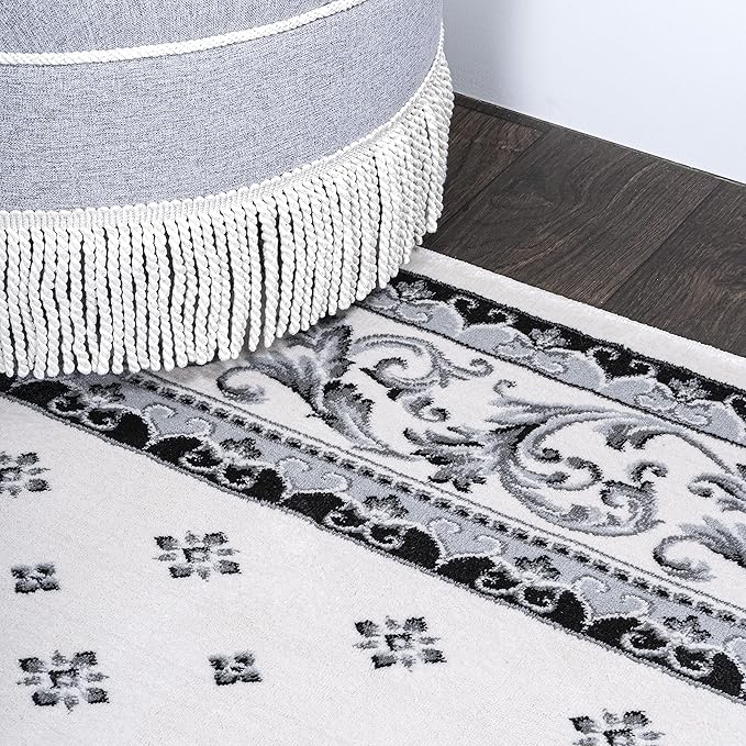 JONATHAN Y Acanthus French Border Cream/Light Gray Runner Rug, 2x8, Vintage, Bohemian, Easy-Cleaning for Living Room, Bedroom, Kitchen, Pet Friendly, Non-Shedding (MDP504B-28)