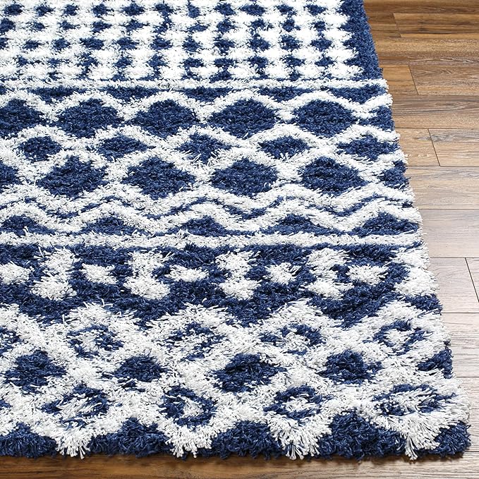 Livabliss Hapsburg Moroccan Shag Area Rug, 6'7" x 9'6", Navy/White