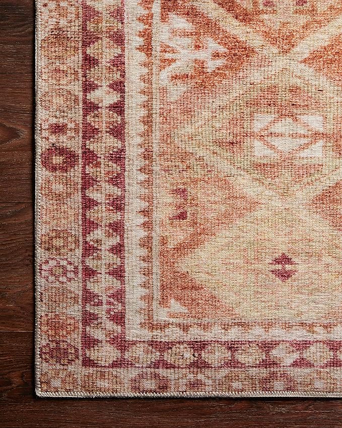Loloi Layla Collection LAY-16 Natural/Spice 2'-6" x 12'-0" .13" Thick Runner Rug, Soft, Durable, Vintage Inspired, Distressed, Low Pile, Non-Shedding, Easy Clean, Printed, Living Room Rug