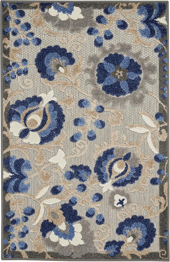 Nourison Home Aloha Natural Blue 2'8" x 4' Area Rug - Easy Clean, Non Shedding, Bed Room, Living Room, Dining Room, Kitchen (3' x 4')