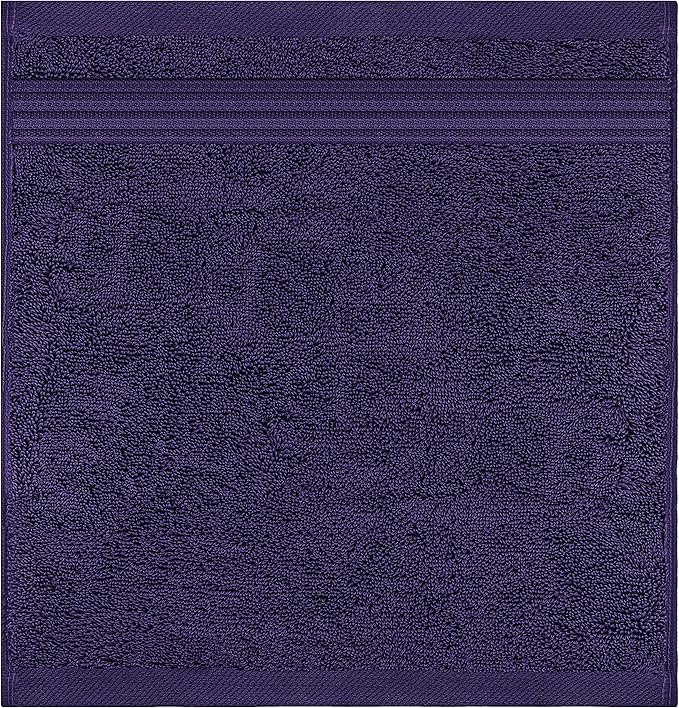 American Veteran Towel, 100% Cotton Turkish Washcloths for Bathroom Essentials 4 Pack, Soft Absorbent Wash Cloths Quick Drying Small Towels Washrags, Purple