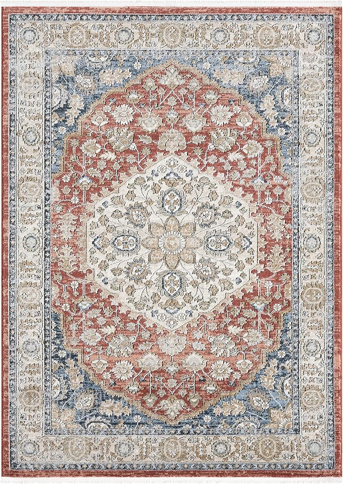 Well Woven Indira Mythos Vintage Medallion Crimson 9x13 (9'3" x 12'6") Area Rug | Heritage-Inspired, Soft & Durable, Easy to Clean for Living Room, Bedroom, Dining Room