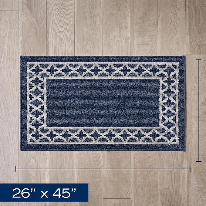 Nautica – Runner Rug | Indoor Runners for Hallways and Entry Rugs| Non-Slip and Non-Skid Entry and Kitchen Door Mat| Machine Washable Entryway Carpet Rugs | 2'2" x 3'9" | Trellis Denim