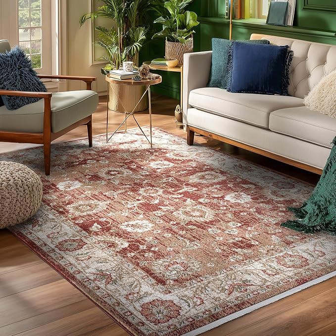 Well Woven Indira Elysium Vintage Panel Crimson 5x7 (5'3" x 7'3") Area Rug | Heritage-Inspired, Soft & Durable, Easy to Clean for Living Room, Bedroom, Dining Room
