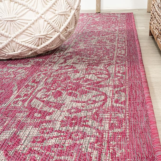 JONATHAN Y Weave Floral Indoor Outdoor Area Rug 4X6 Fuchsia/Light Gray, Tela Bohemian Textured for Backyard, Patio, Porch, Easy-Cleaning, High Traffic, Pet-Friendly, Non-Shedding (SMB100G-4)