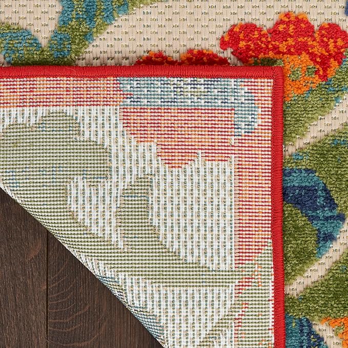 Nourison Home Aloha Red Multicolor 7'10" x 10'6" Area Rug - Easy Clean, Non Shedding, Bed Room, Living Room, Dining Room, Kitchen (8' x 11')