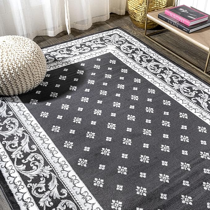 JONATHAN Y Acanthus French Border Black/Gray Indoor Area Rug, 3x5, Vintage, Bohemian, Easy-Cleaning for Living Room, Bedroom, Kitchen, Pet Friendly, Non-Shedding (MDP504A-3)