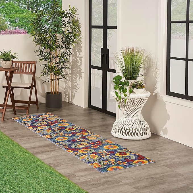 Nourison Home Aloha Navy Multicolor 2' x 6' Area Rug - Easy Clean, Non Shedding, Bed Room, Living Room, Dining Room, Kitchen (6' Runner)