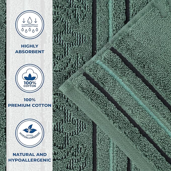 Superior Cotton 6 Piece Towel Set, 2 Bath, 2 Hand, 2 Washcloth/Face Towels, Quick Dry, Home Essentials, Shower, Spa, Luxury Plush Soft Absorbent Towels, Zero-Twist, Jacquard Floral, Forest Green