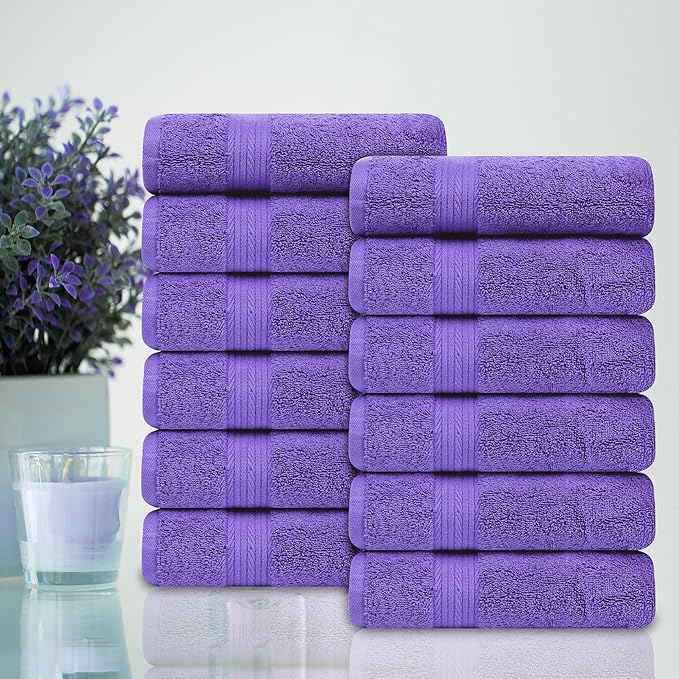 Ample Decor Hand Towel 18 X 28 Inch Pack of 12 600 GSM 100% Cotton, Oeko Tex Certified Soft Absorbent Thick Durable Premium Quality, for Hotel, Bathroom, Spa, Gym - Machine Washable - Purple