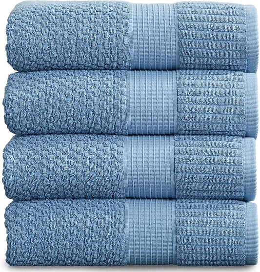 NY Loft 100% Cotton Bath Towel 4 Pack | Super Soft & Absorbent Quick-Dry Bath Towels 30" x 52" |Textured and Durable Cotton | Trinity Collection (4 Pack Bath Towel, Blue Shadow)
