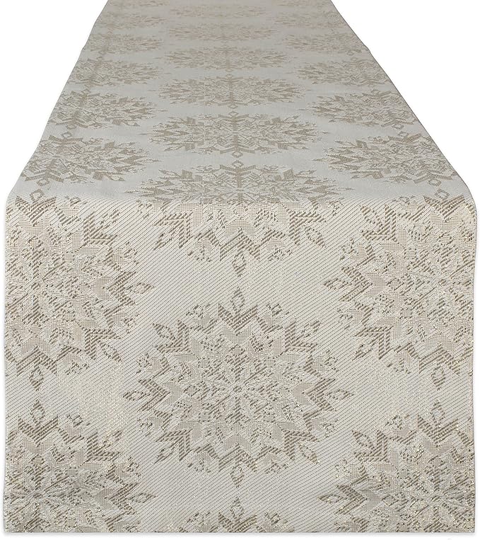 DII Holiday Dining Table Linen Sparkle Metallic Kitchen Décor, Table Runner, 14x72, Jacquard Snowflakes