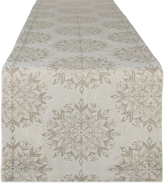 DII Holiday Dining Table Linen Sparkle Metallic Kitchen Décor, Table Runner, 14x72, Jacquard Snowflakes