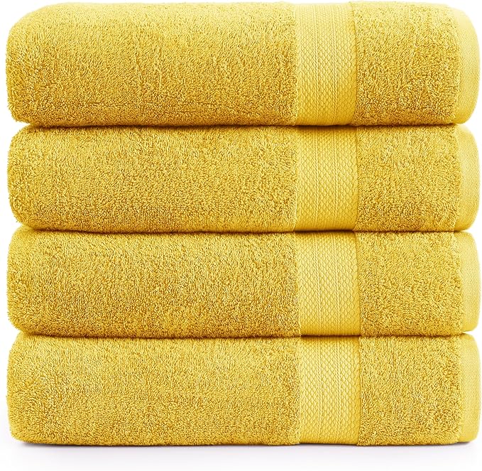 LANE LINEN 100% Luxury Cotton Bath Sheets 4 Pack (35"x66") - Highly Absorbent, Pre Shrunk, Soft, Quick Dry & Fade Resistant Extra Large Bathroom Towel Sets - Gets Soft After Multiple Washes - Mimosa