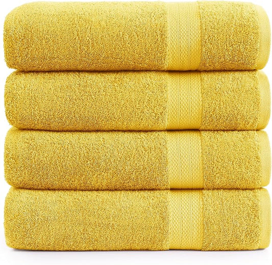 LANE LINEN 100% Luxury Cotton Bath Sheets 4 Pack (35"x66") - Highly Absorbent, Pre Shrunk, Soft, Quick Dry & Fade Resistant Extra Large Bathroom Towel Sets - Gets Soft After Multiple Washes - Mimosa