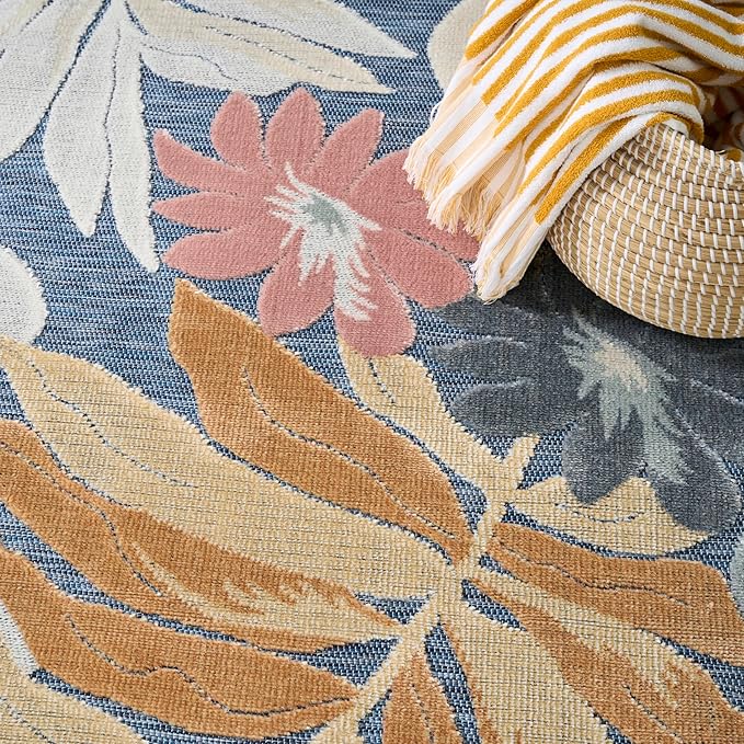 Nourison Home Suncoast Denim Multicolor 5'3" x 7'3" Area Rug - Easy Clean, Non Shedding, Bed Room, Living Room, Dining Room, Kitchen (5' x 7')