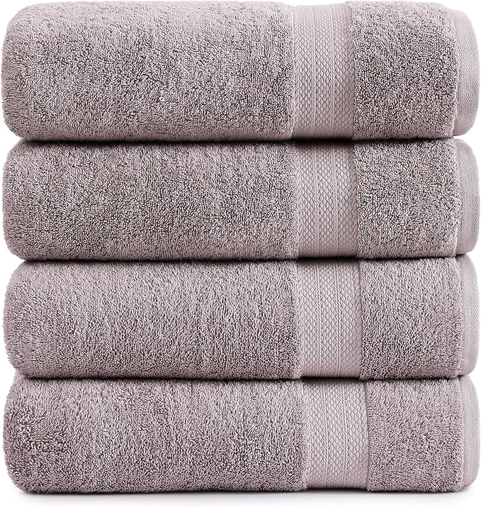 LANE LINEN Bath Towel Set of 4 PC (28"x54") - 100% RingSpun Cotton Bathroom Towel Set - Reinforced Edges, Quick Dry, Very Soft & Absorbent Large Bath Towel - Mininmal Linting after 3 Washes - Platinum