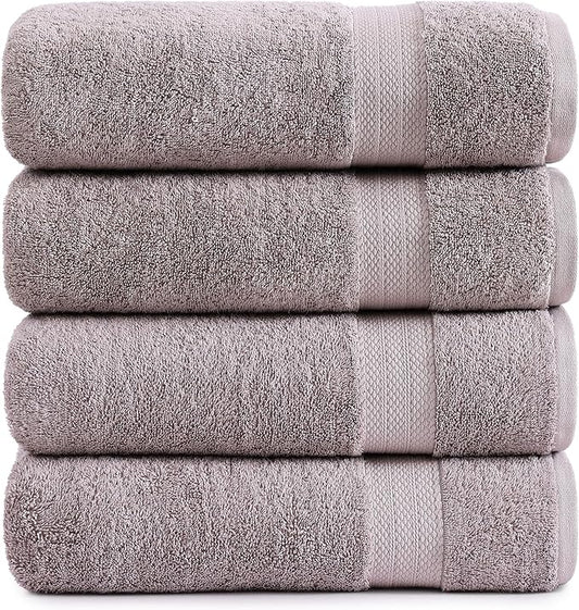 LANE LINEN Bath Towel Set of 4 PC (28"x54") - 100% RingSpun Cotton Bathroom Towel Set - Reinforced Edges, Quick Dry, Very Soft & Absorbent Large Bath Towel - Mininmal Linting after 3 Washes - Platinum
