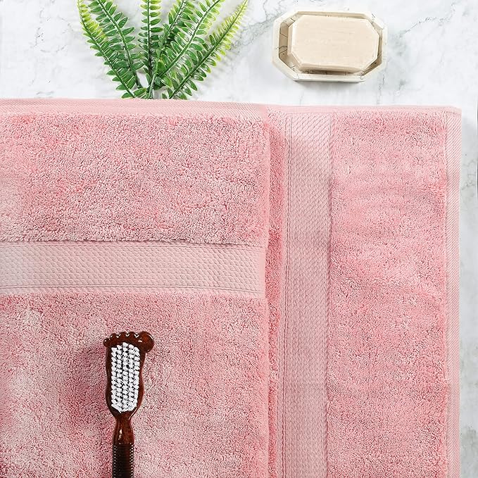 Superior Egyptian Cotton Pile Bath Sheet Set of 2, Ultra Soft Luxury Towels, Thick Plush Essentials, Absorbent Heavyweight, Guest Bath, Hotel, Spa, Home Bathroom, Shower Basics, Tea Rose
