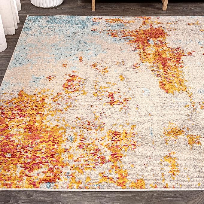 JONATHAN Y Sunset Modern Abstract Orange/Multi Indoor Area Rug, 4x6, Contemporary, Vintage, Easy-Cleaning for Living Room, Bedroom, Kitchen, Pet Friendly, Non-Shedding (CTP114B-4)