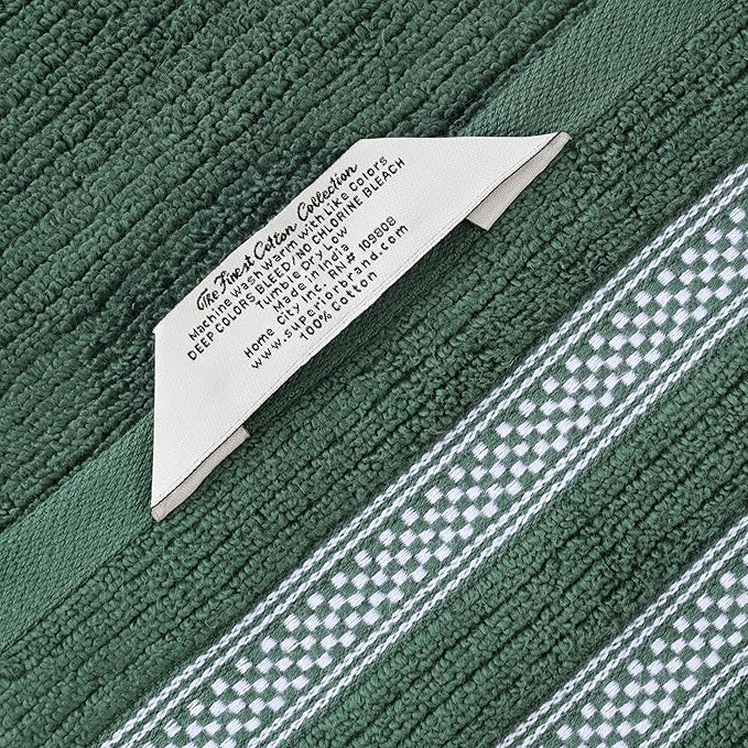 Superior Cotton Bath Sheet Set, Zero Twist, Ribbed Geometric, Oversized Large Absorbent Body Towels, Luxury Soft Dry, Shower, Spa, Hotel, Pool, Guest Bathroom, Home Essentials, Set of 2, Forest Green