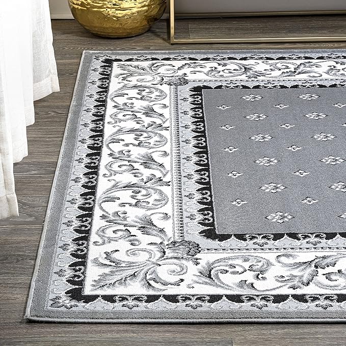 JONATHAN Y Acanthus French Border Gray/Cream Indoor Area Rug, 5x8, Vintage, Bohemian, Easy-Cleaning for Living Room, Bedroom, Kitchen, Pet Friendly, Non-Shedding (MDP504D-5)
