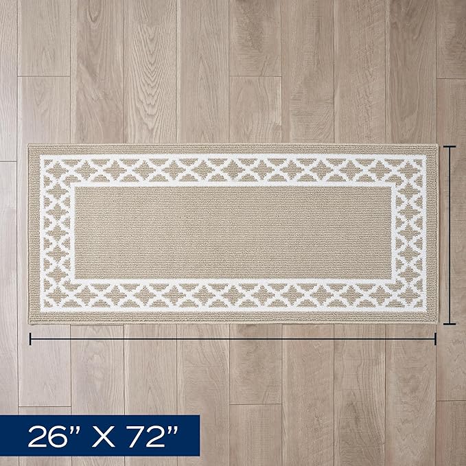 Nautica – Runner Rug | Indoor Runners for Hallways and Entry Rugs| Non-Slip and Non-Skid Entry and Kitchen Door Mat| Machine Washable Entryway Carpet Rugs |2'2" x 6'| Trellis Beige