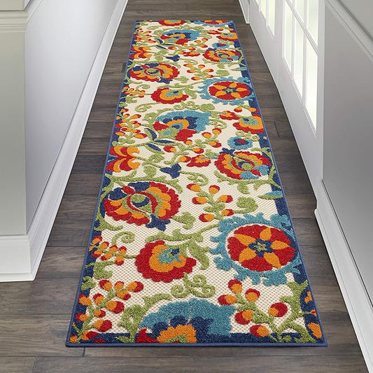 Nourison Home Aloha Multicolor 2'3" x 8' Area Rug - Easy Clean, Non Shedding, Bed Room, Living Room, Dining Room, Kitchen (8' Runner)