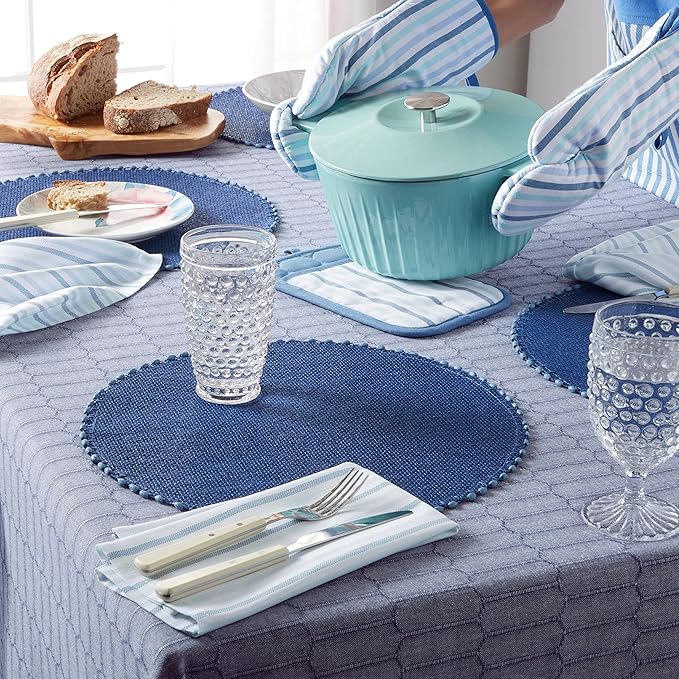 Martha Stewart Honeycomb Cotton Polyester Rectangle Tablecloth, 60"x120", Blue