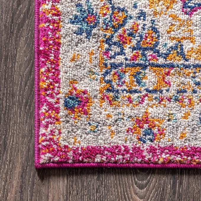 JONATHAN Y Boho Vintage Pink/Cream Runner Rug, 2x8, Bohemian Flair Medallion, Chic, Floral, High Traffic for Living Room, Bedroom, Kitchen, Pet Friendly, Non-Shedding (BMF104A-28)