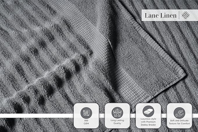 LANE LINEN Bathroom Towels Set - 2 Bath, 2 Hand Towels for Bathroom and 2 Wash Cloths for Body - Highly Absorbent, Soft, Premium 100% Cotton Bath Towel Set for Everyday Use (Set of 6) - Space Grey