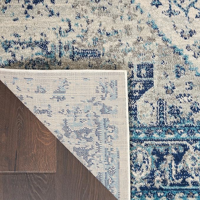 Nourison Home Tranquil Ivory/Light Blue 4' x 6' Area Rug - Easy Clean, Non Shedding, Bed Room, Living Room, Dining Room, Kitchen (4' x 6')