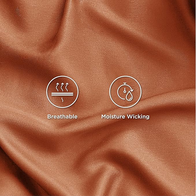 Bedsure Queen Sheet Set, Rayon Derived from Bamboo, Cooling Sheets, Breathable & Soft, Deep Pocket Up to 16 Inches, Hotel Luxury Silky Bedding for Hot Sleepers, Burnt Orange