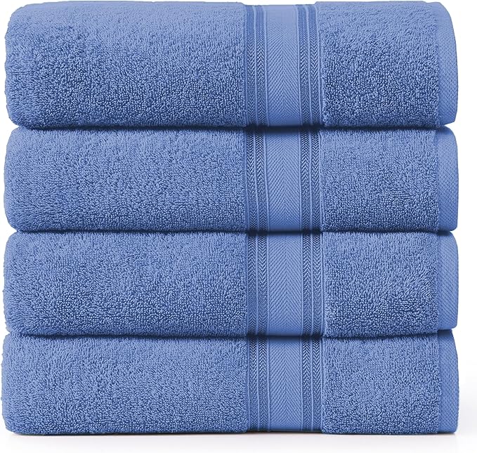 LANE LINEN 100% Cotton 4 Pack Bath Sheets (35"x66") - Zero Twist Cotton Extra Large Bathroom Towels - Quick Dry, Soft & Absorbent Oversized Bath Towels - Machine Wash in Cold Water - Cerulean Blue