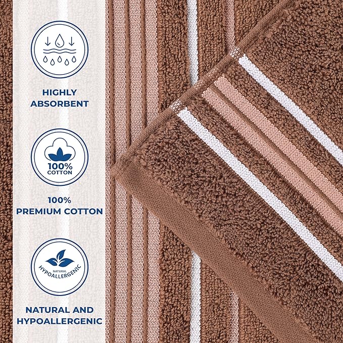 Superior Cotton 6 Piece Towel Set, 2 Bath, 2 Hand, 2 Washcloth/Face Towels, Quick Dry, Home Essentials, Shower, Spa, Luxury Plush Soft Absorbent Towels, Zero-Twist, Solid, Sadie Collection, Chocolate