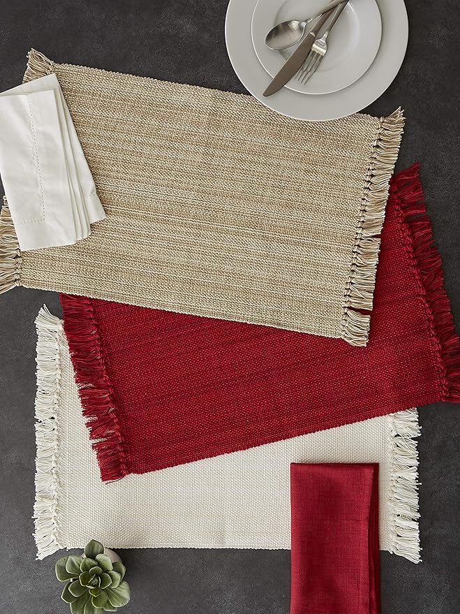 DII Variegated Tabletop Collection, Placemat Set3x19, Tango Red, 6 Piece