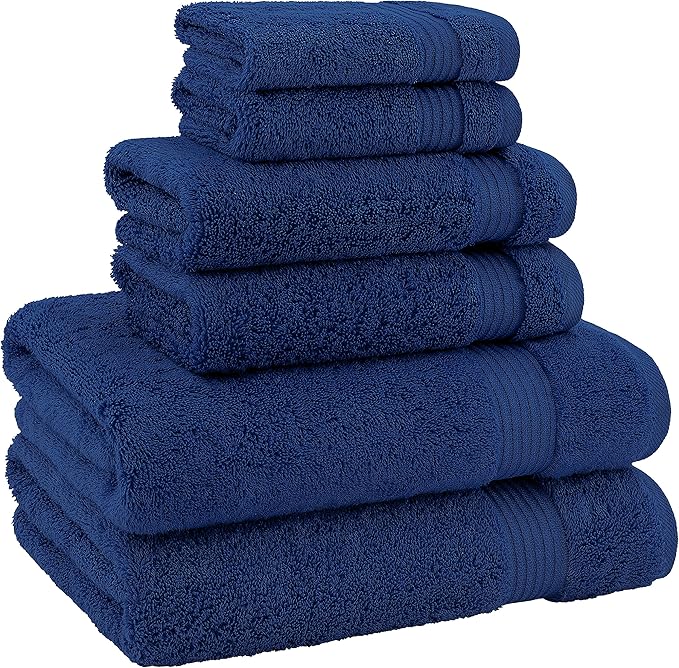 American Veteran 100% Cotton Turkish 6 Piece Luxury Towel Set - 2 Bath, 2 Hand, 2 Washcloths in Navy Blue