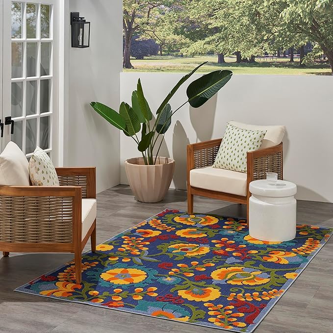 Nourison Home Aloha Navy Multicolor 5'3" x 7'5" Area Rug - Easy Clean, Non Shedding, Bed Room, Living Room, Dining Room, Kitchen (5' x 8')