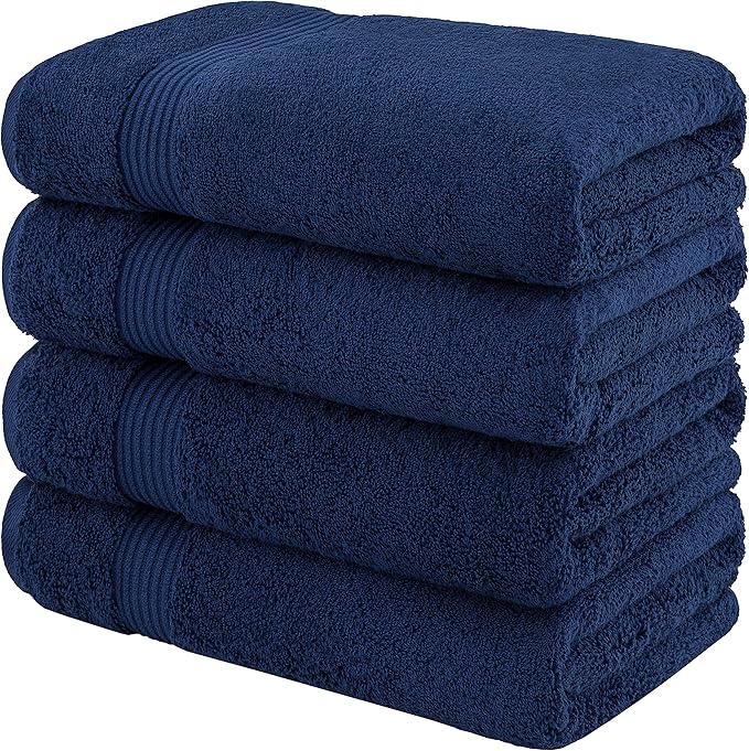 American Veteran Towel, 100% Cotton Turkish Bath Towels for Bathroom 4 Pack, 27x54 Extra Large Premium Soft Drying Bathroom Towels, Navy Blue