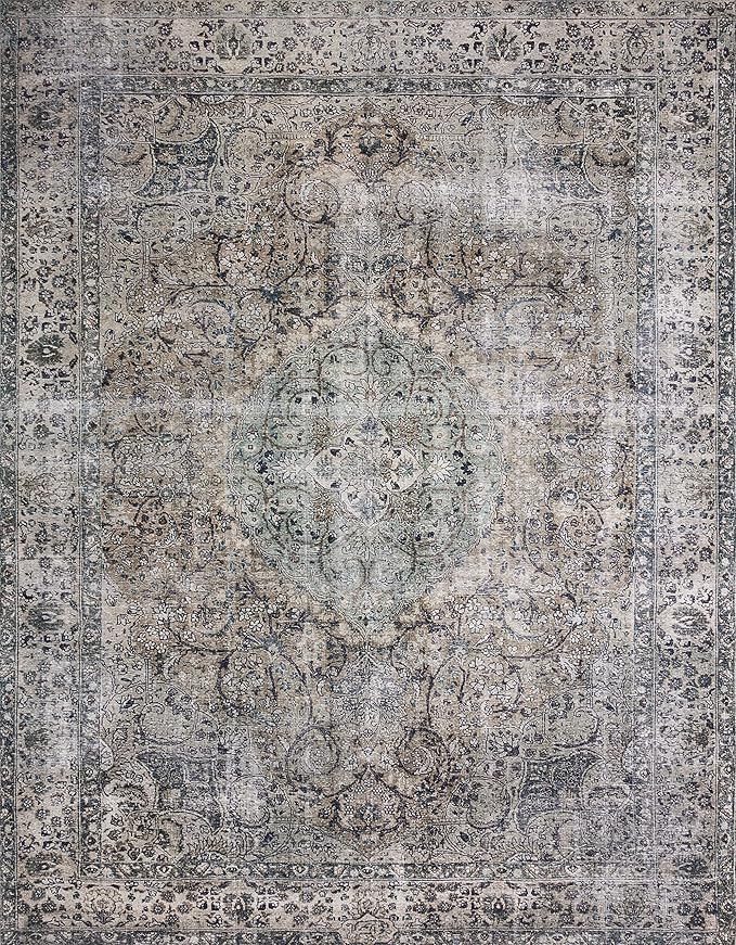 Loloi Layla Collection LAY-06 Taupe/Stone 2'-3" x 3'-9" .13" Thick Accent Rug, Soft, Durable, Vintage Inspired, Distressed, Low Pile, Non-Shedding, Easy Clean, Printed, Living Room Rug