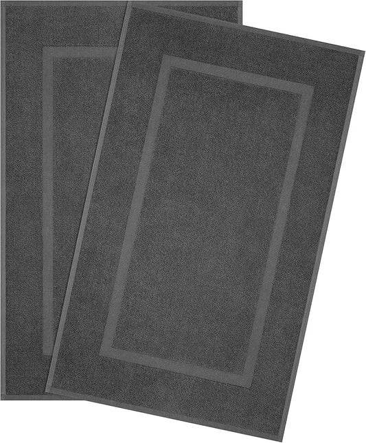 Cotton Paradise 100% Cotton Bath Mats for Bathroom Floor Set of 2 Pack, 20x34 Soft Absorbent Washable Quick Dry Tub Bathmat, Dark Gray Towel Bath Mat
