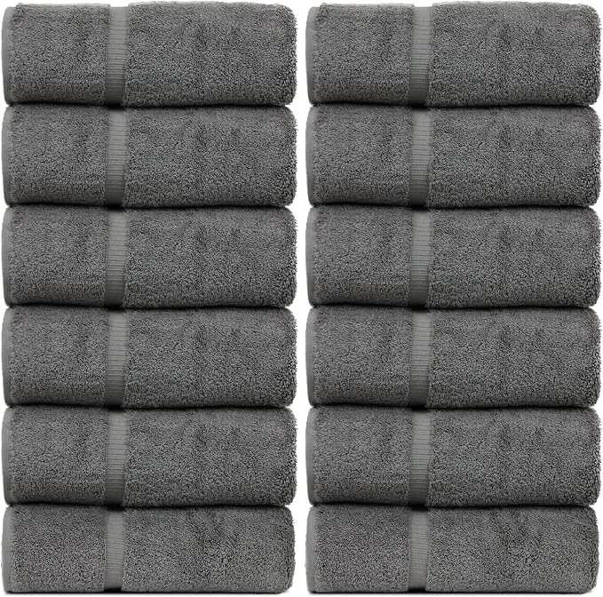 Luxury Hotel & Spa Quality, 100% Turkish Cotton 700 GSM Cloth, for Body wash, Makeup Remover & Facial Cleaning, Baby, face, loofah, Dobby Border Soft washcloths Towel Set 13" X 13", Gray, Set of 12