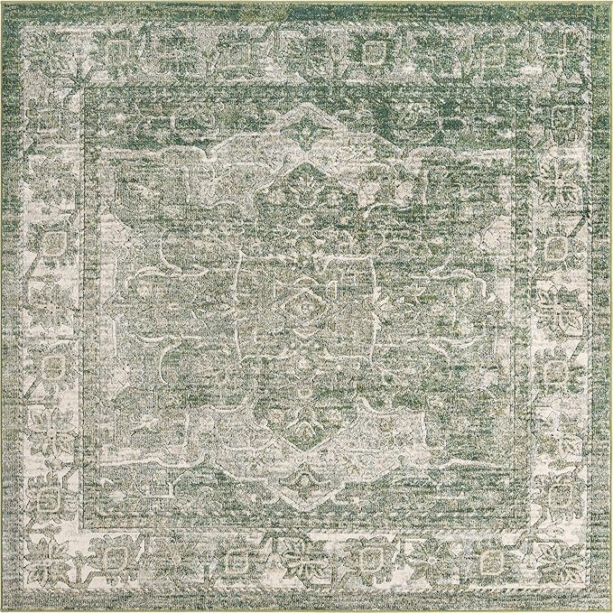 Unique Loom Isabella Collection Area Rug - Adjani (7' 10" Square, Green/ Ivory)