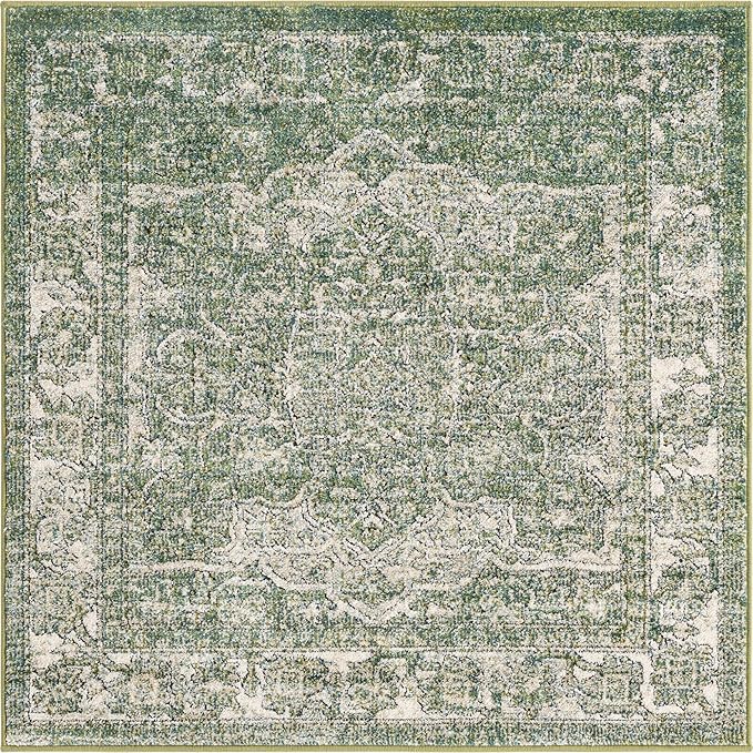 Unique Loom Isabella Collection Area Rug - Adjani (4' 1" Square, Green/ Ivory)