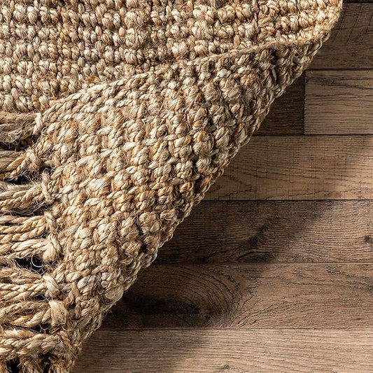 Nuloom Daniela Natural, 5' x 8' Oval, Handmade, Jute, Tassel, Soft and Textured, High Traffic, Stain Resistant, Easy Clean, Durable Area Rug for Bedroom, Living Room, Dining Space, Foyer, Entryway