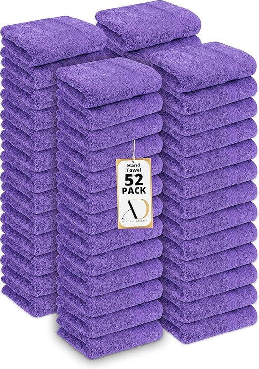 Ample Decor Hand Towel 18 X 28 Inch Pack of 52 600 GSM 100% Cotton, Soft Absorbent Thick Durable Premium Quality, for Hotel, Bathroom, Spa, Daily Use, Gym - Machine Washable - Purple