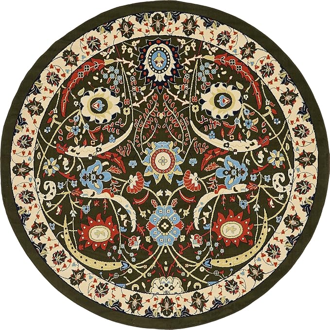 Unique Loom Espahan Collection Area Rug - Cape Cod (7' 10" Round, Green/ Black)